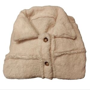 Women's Soft Furry Button Down Jacket - Beige - Size XXL